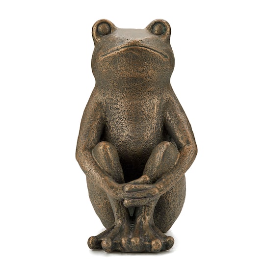 Glitzhome® 12" Resin Bronze Squatting Frog Statue